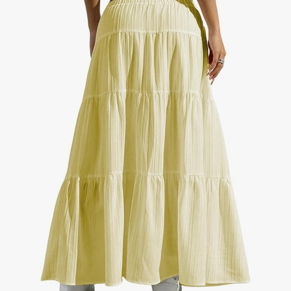 Women's Boho Skirt Flowy Butter Yellow Ruffle Long Maxi Skirts Going Out Outfits - Picture 2 of 7